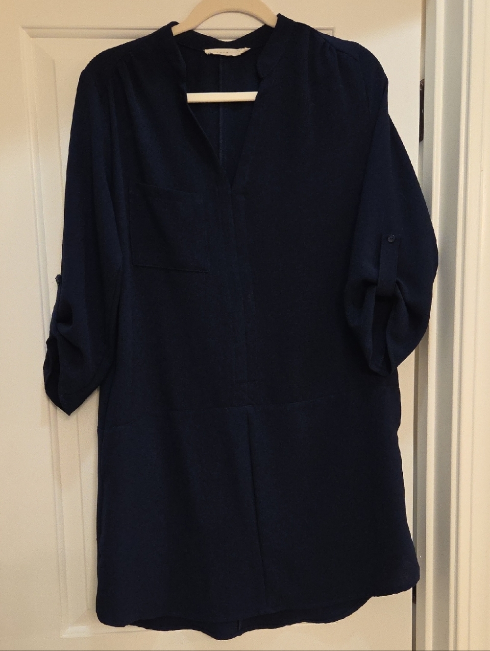 Lush Navy Relaxed V-Neck Mini Dress